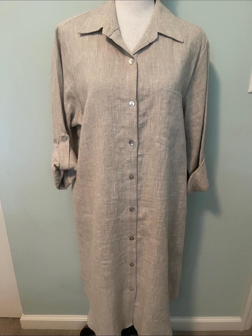 Karen Kane NWT Taupe Linen Button Shirt Dress
